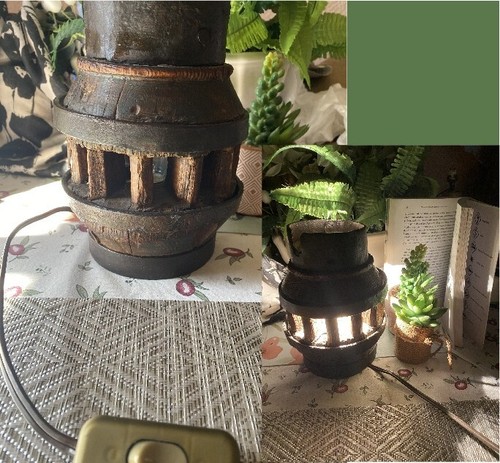 Lampe bois fer ancienne