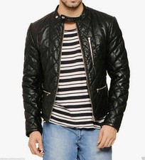 Veste noire pour homme motif matelassé diamant 100 % cuir véritable