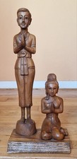 statue en bois sculpté: couple en prière mains jointes- INDONESIE BALI- yoga zen