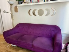 Canapé violet en velour + 4 fauteuils