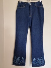 VINTAGE ETAM JEANS BRUT FLARE BOOT CUT BRODERIES FLEURIES DENIM