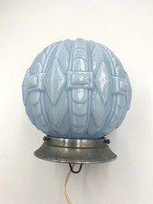 Plafonnier Verre Pressé Bleu Art Deco Forme Skyscraper Building Bon État