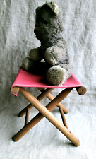 PETIT PLIANT VINTAGE POUR ENFANT, POUPÉE - EN BOIS ET TOILE - TABOURET, SIÈGE