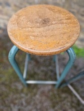 Paire De Tabourets Hauts Vintage Industriels Atelier Métal Et Bois