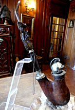 pipe de hussard du 1er empire  bois sculpté avec tuyau représentant NAPOLEON