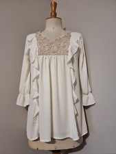 ENZO LOCO COUTURE PARIS : TUNIQUE  BRODERIES ECRU BEIGE SEQUINS ..MAGNIFIQUE 