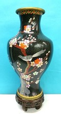 Ancien Fin Qualité Chinois Cloisonné Noir Vase 39.4cm