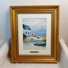 Reproduction signée JP Bertaux Marais - Maison bord de mer - encadré