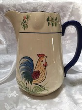 Rooster Pitcher, Blue Rim And