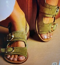 Sezane Maia Green Suede Gold