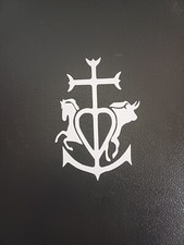 autocollant CROIX ET tête de TAUREAU CAMARGUE  BLANC 7 cm sur 10 cm
