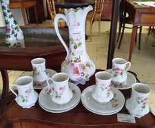 VERSEUSE+6 TASSES Porcelaine Service Carafe Limoges GIRAUD Eglantines 6MAG 13/08