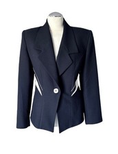 EXTENZO VINTAGE NAVY/WHITE JACKET MUGLER LOOK FUTURISTIC COLLAR  BUTTON 38/8