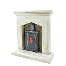 Poupées Maison Blanc Shabby Chic Cheminée Avec Bois Brûleur 1:12 Résine Meubles