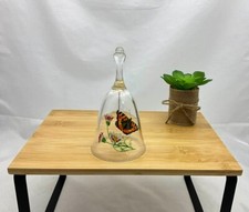 Ancienne cloche en verre/cristal de table transparente motif fleurs/papillon