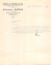1932 FABRIQUE DE VETEMENTS DE CUIR PIERRE ZINO A PARIS - LA GRANDE MAISON A A