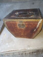 Vintage Ancienne Boîte à Chapeau en Bois et Cuir et Laiton Déco Rangement