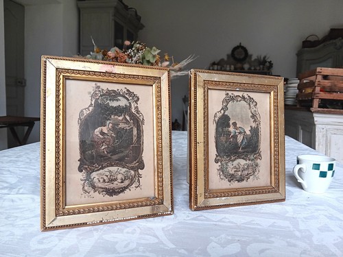 Paire gravures colorisées - de,