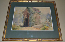 RARE scène symboliste, aquarelle  encadrée signée Blanche ODIN !