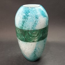 Legras, vase Art-déco en verre bleu et vert, dégagé à l’acide, H. 27 cm