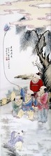 Antique Chinese Porcelain Plaque with Wooden Frame - Children Playing - Qing Dyn