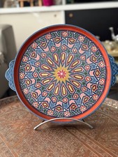 Plateau rond "zwak" boho en bois peint à la main, fabriqué à Marrakech (N3)