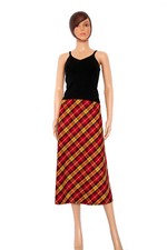 Jupe écossaise trapèze mi-longue rouge et jaune Ventilo La Colline Vintage 90s