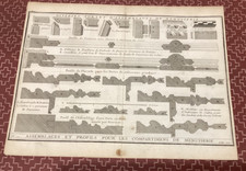 Planche  ancienne d'Architecture. Profils et assemblables de Menuiserie