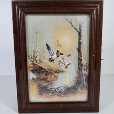 Boîte à Clefs en Bois Cadre Décor  Canards et Nature 5 Patères Métal - Clés