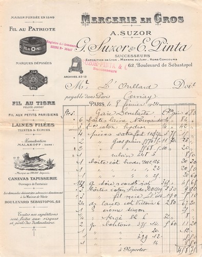 1833 1924 facture - 1833, en