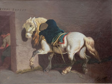 Ancien tableau  Animalier Cheval Maréchal-ferrant 19e Thédore Fort sv. Vernet
