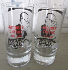 Ensemble de 2 verres à orangeade Jacques Chirac vu par Jacques Faizant