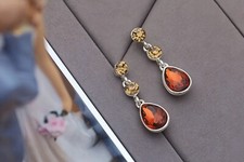 Boucles d'oreilles CLIP on NON Percée Pendant Argent Strass Goutte Marron YW8