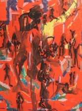 Vintage abstrait figures peinture à la gouache