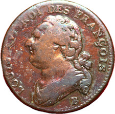 #16404 - 12 deniers 1792 B Rouen Louis XVI François TB