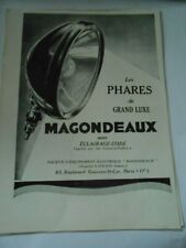 Publicité 1928  Les Phares de Grand Luxe Magondeaux avec éclairage Code