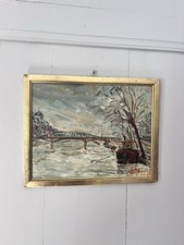 Tableau original René Mignion « la Seine et les peniches » peinture HST ancienne