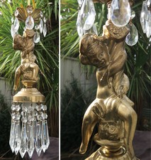 Cherub Lamp Chandelier Crystal prism tole light fixture swag lamp plugin 1of3