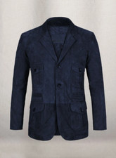Blazer En Suède Cuir Bleu