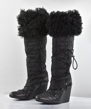 Bottes compensées vintage PRADA pour femme fourrure noire pointure 37 1/2