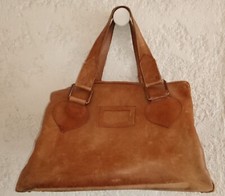 Sac de voyage de taille moyenne en cuir souple marron clair / beige