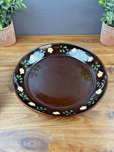 Ancien plat rond poterie - plat, en