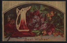 CF120 Best Wishes ANEMONES VASE GOLD  Embossed 1910