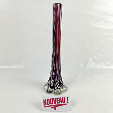 ➜VASE SOLIFLORE/TULIPIER STYLE MURANO en verre soufflé blanc et rouge vintage