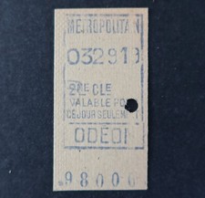 Ancien ticket Paris Métro 1929 ODEON 98000 Metropolitain 22