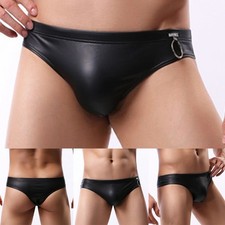 String et slip jockstrap élégant en cuir Mitation sous vêtement homme