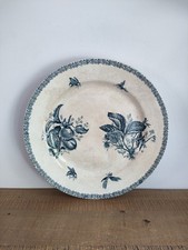 Grande Assiette Plate En Terre De Fer  Choisy le Roi Motif Bleu Insectes Fruits