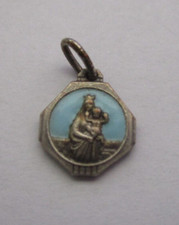 ANCIENNE MEDAILLE RELIGIEUSE EMAILLEE VIERGE A L'ENFANT/JESUS CHRIST