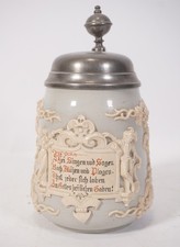 Antique Villeroy & Boch Mettlach 1884 Chope Dicton Secours Couvercle Étain 0,5 L