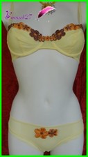 Ensemble MIRIALE Soutien Gorge Jaune Fleur Orange 85B + Slip taille M - AE75